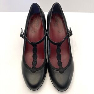 Abeo Bio System Vella T-Strap Black Leather Heels Womens 8 Narrow Arch Support